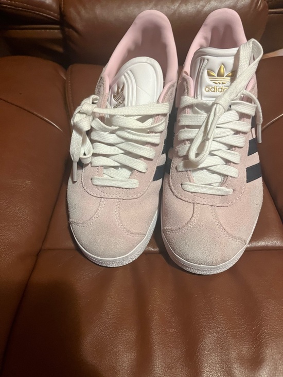 adidas Shoes - adidas Pink Gazelle Suede Sneakers with Navy Stripes